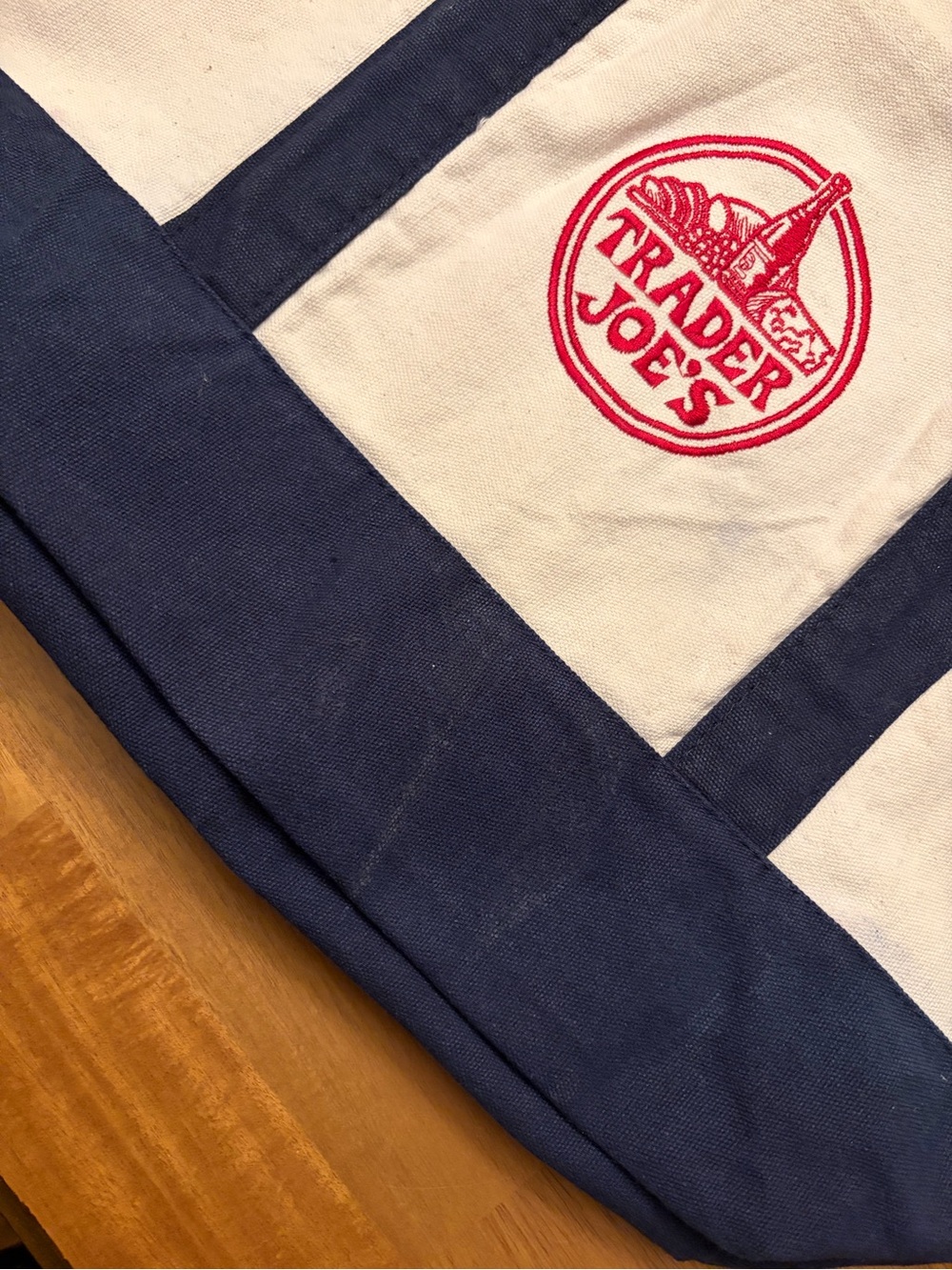 Trader Joe's Large Canvas Tote Bag in Navy & Cream - Picture 4 of 5